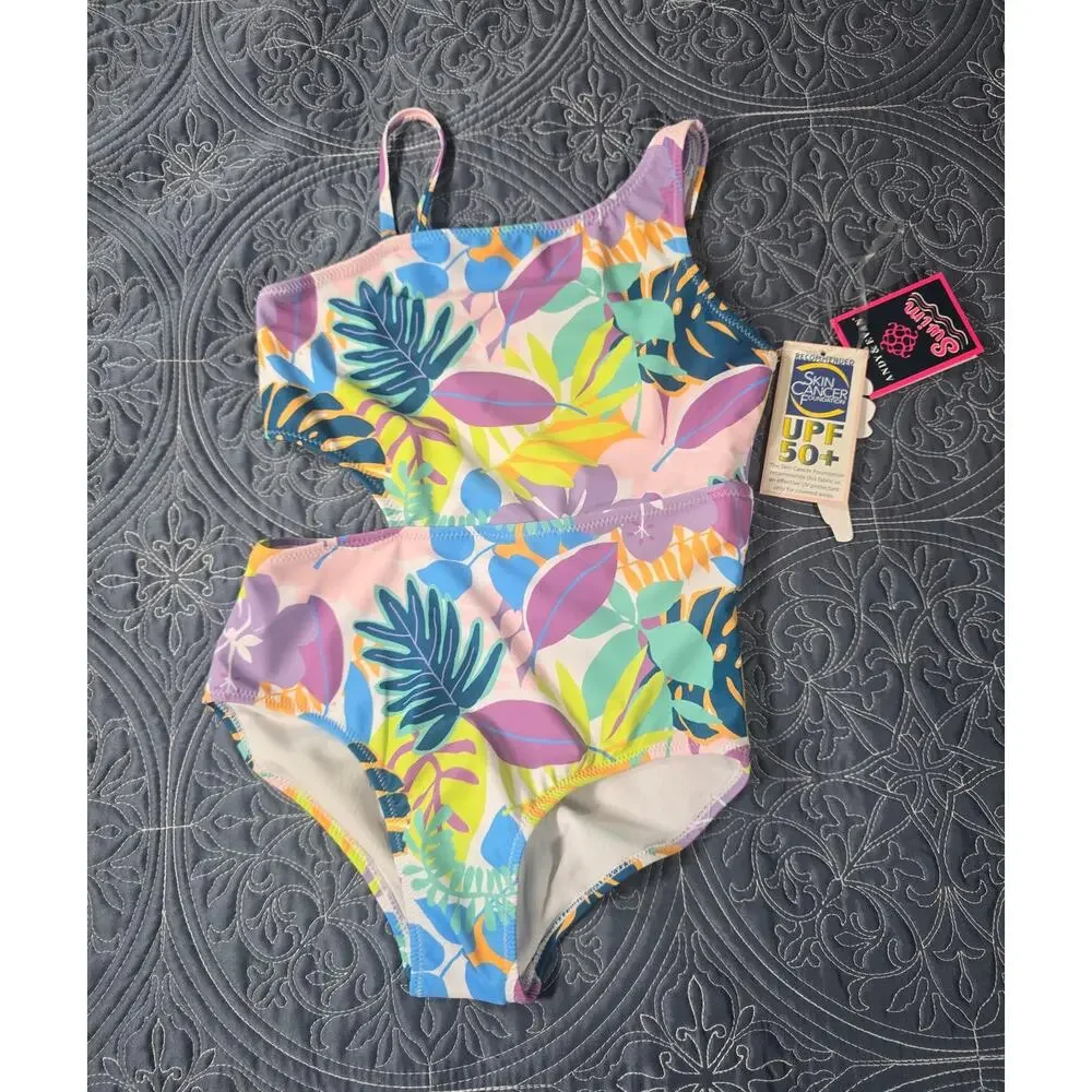 ANDY & EVAN Tropical Cutout One Piece Swimsuit Girls M – Bright Floral